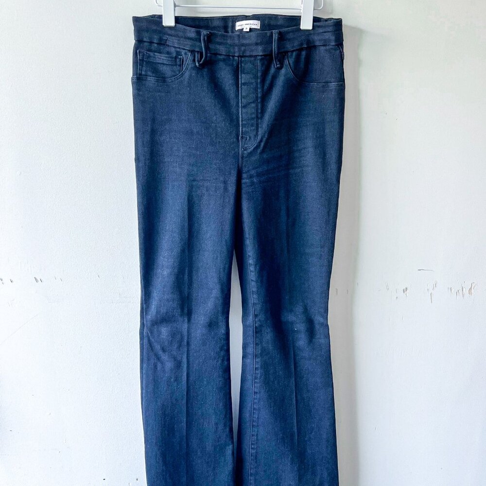 Good American Good Legs boot cut leg black denim jeans size 3 Large